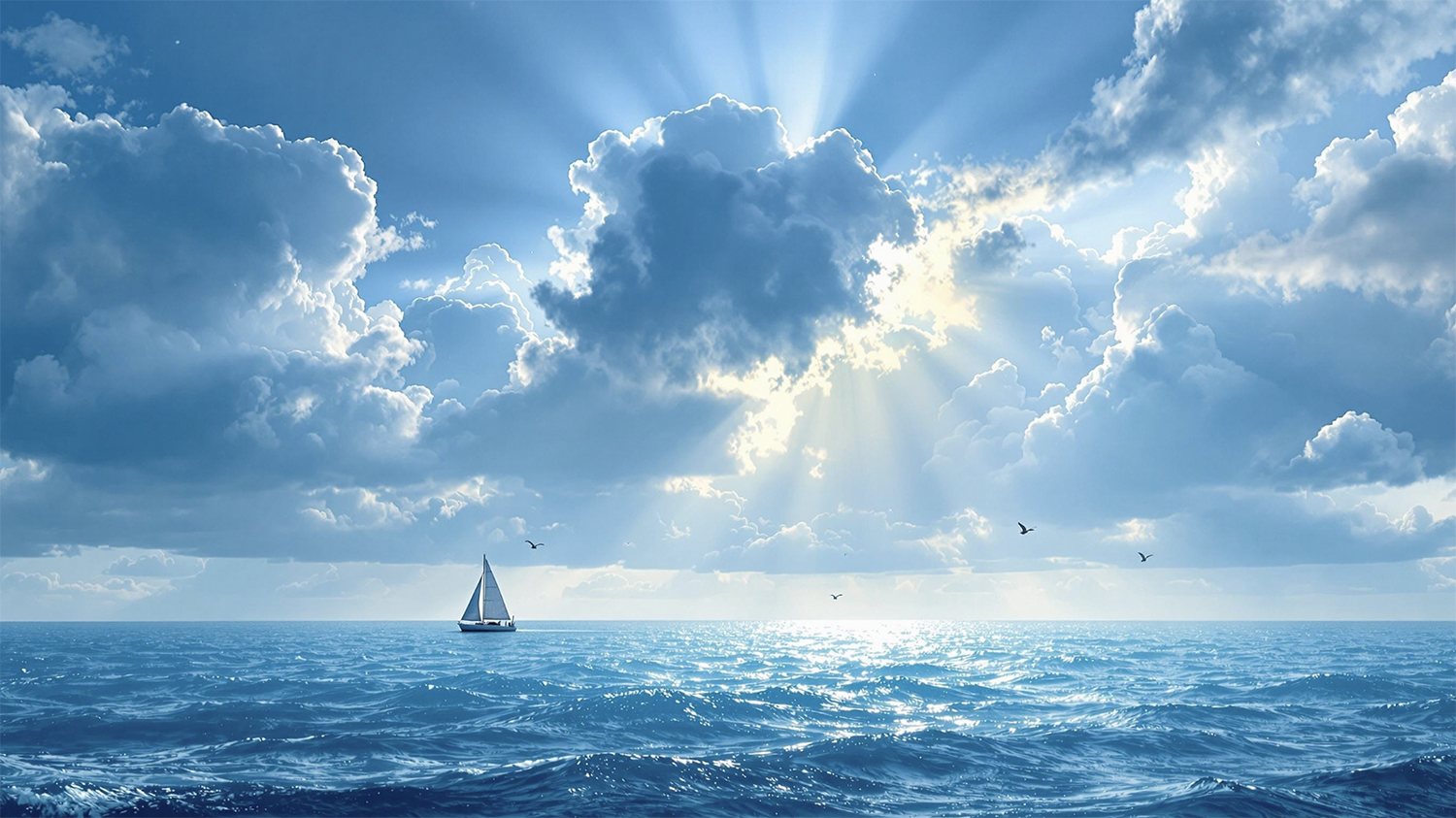 Una barca nel mare con il sole fra le nuvole